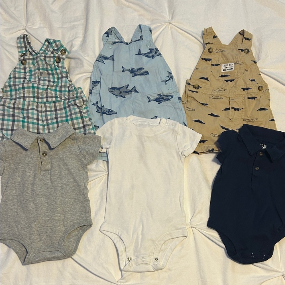Baby Boy Mixed Onesie & Overall Sets - Plaid, Shark & Solid Styles